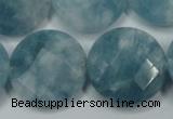 CEQ187 15.5 inches 25mm faceted coin blue sponge quartz beads