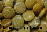 CFA42 15.5 inches 15mm flat round yellow chrysanthemum agate beads