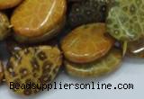 CFA57 18*25mm twisted & flat teardrop yellow chrysanthemum agate beads