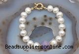 CFB1004 Hand-knotted 9mm - 10mm potato white freshwater pearl & lavender amethyst bracelet