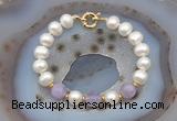 CFB1006 Hand-knotted 9mm - 10mm potato white freshwater pearl & lavender amethyst bracelet