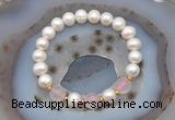 CFB1008 9mm - 10mm potato white freshwater pearl & rose quartz stretchy bracelet