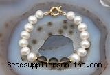 CFB1010 Hand-knotted 9mm - 10mm potato white freshwater pearl & smoky quartz bracelet