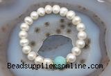 CFB1015 9mm - 10mm potato white freshwater pearl & amazonite stretchy bracelet