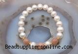 CFB1023 9mm - 10mm potato white freshwater pearl & moonstone stretchy bracelet