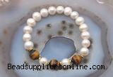 CFB1026 9mm - 10mm potato white freshwater pearl & yellow tiger eye stretchy bracelet