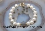 CFB1035 Hand-knotted 9mm - 10mm potato white freshwater pearl & grey agate bracelet