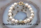 CFB1044 Hand-knotted 9mm - 10mm potato white freshwater pearl & serpentine jasper bracelet