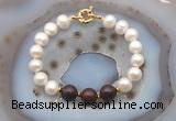 CFB1047 Hand-knotted 9mm - 10mm potato white freshwater pearl & brecciated jasper bracelet