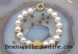 CFB1054 Hand-knotted 9mm - 10mm potato white freshwater pearl & honey jade bracelet