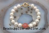 CFB1055 Hand-knotted 9mm - 10mm potato white freshwater pearl & cherry quartz bracelet