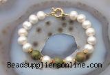 CFB1064 Hand-knotted 9mm - 10mm potato white freshwater pearl & unakite bracelet