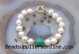 CFB1077 Hand-knotted 9mm - 10mm potato white freshwater pearl & grass agate bracelet