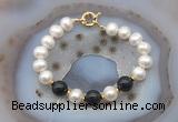 CFB1079 Hand-knotted 9mm - 10mm potato white freshwater pearl & black agate bracelet