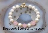 CFB1082 Hand-knotted 9mm - 10mm potato white freshwater pearl & candy jade bracelet