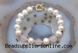 CFB1083 Hand-knotted 9mm - 10mm potato white freshwater pearl & candy jade bracelet