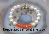 CFB1085 Hand-knotted 9mm - 10mm potato white freshwater pearl & candy jade bracelet