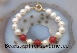 CFB1086 Hand-knotted 9mm - 10mm potato white freshwater pearl & candy jade bracelet