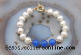 CFB1089 Hand-knotted 9mm - 10mm potato white freshwater pearl & candy jade bracelet