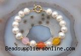 CFB1094 Hand-knotted 9mm - 10mm potato white freshwater pearl & colorful candy jade bracelet