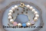 CFB1095 Hand-knotted 9mm - 10mm potato white freshwater pearl & colorful candy jade bracelet