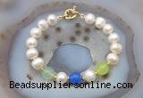 CFB1096 Hand-knotted 9mm - 10mm potato white freshwater pearl & colorful candy jade bracelet