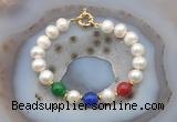 CFB1097 Hand-knotted 9mm - 10mm potato white freshwater pearl & colorful candy jade bracelet