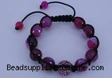 CFB553 12mm faceted round agate with rhinestone beads adjustable bracelet