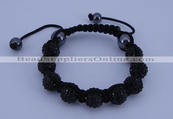 CFB556 10mm round rhinestone with hematite beads adjustable bracelet