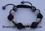 CFB562 12mm round rhinestone with hematite beads adjustable bracelet