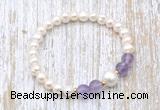 CFB602 6-7mm potato white freshwater pearl & amethyst stretchy bracelet