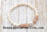 CFB605 6-7mm potato white freshwater pearl & moonstone stretchy bracelet