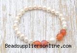 CFB609 6-7mm potato white freshwater pearl & fire agate stretchy bracelet