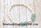 CFB611 6-7mm potato white freshwater pearl & green aventurine stretchy bracelet