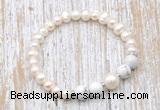 CFB612 6-7mm potato white freshwater pearl & white howlite stretchy bracelet