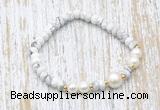 CFB702 faceted rondelle white howlite & potato white freshwater pearl stretchy bracelet