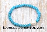 CFB703 faceted rondelle turquoise & potato white freshwater pearl stretchy bracelet