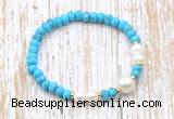 CFB705 faceted rondelle turquoise & potato white freshwater pearl stretchy bracelet