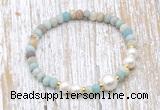 CFB708 faceted rondelle amazonite & potato white freshwater pearl stretchy bracelet