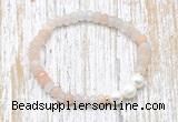 CFB710 faceted rondelle pink aventurine & potato white freshwater pearl stretchy bracelet