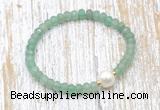 CFB712 faceted rondelle green aventurine & potato white freshwater pearl stretchy bracelet