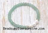 CFB713 faceted rondelle green aventurine & potato white freshwater pearl stretchy bracelet