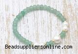 CFB714 faceted rondelle green aventurine & potato white freshwater pearl stretchy bracelet