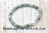 CFB715 faceted rondelle Qinghai jade & potato white freshwater pearl stretchy bracelet