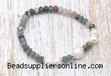 CFB726 faceted rondelle Indian agate & potato white freshwater pearl stretchy bracelet