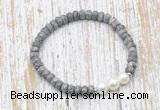 CFB734 faceted rondelle grey picture jasper & potato white freshwater pearl stretchy bracelet