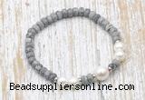 CFB735 faceted rondelle grey picture jasper & potato white freshwater pearl stretchy bracelet