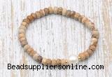 CFB736 faceted rondelle picture jasper & potato white freshwater pearl stretchy bracelet