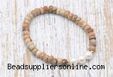 CFB737 faceted rondelle picture jasper & potato white freshwater pearl stretchy bracelet