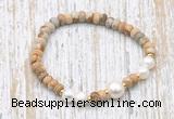 CFB738 faceted rondelle picture jasper & potato white freshwater pearl stretchy bracelet